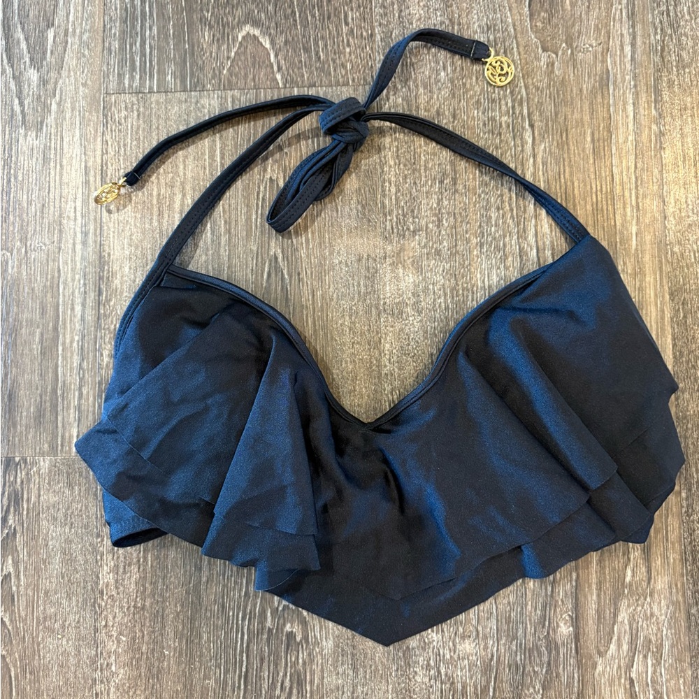 Soft Surroundings Black Ruffle Halter Swim Top. NWOT.